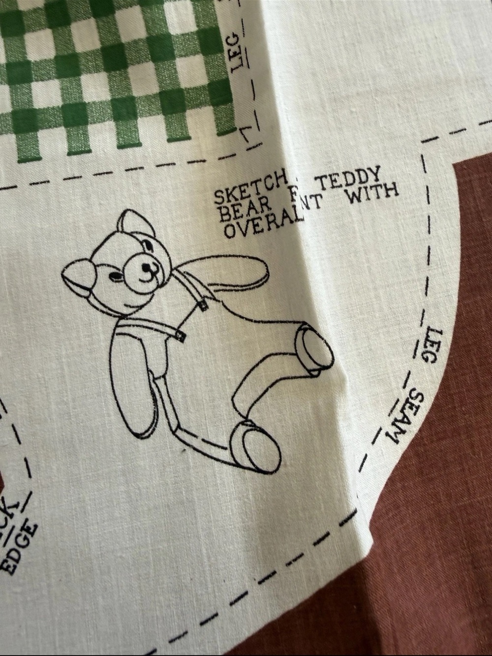 Vintage 1970s Cut & Sew Teddy Bear Toy Pillow Cotton w/Directions Handmade - Picture 5 of 9